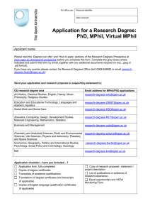 Application for a Research Degree: PhD, MPhil, Virtual MPhil  Applicant name: