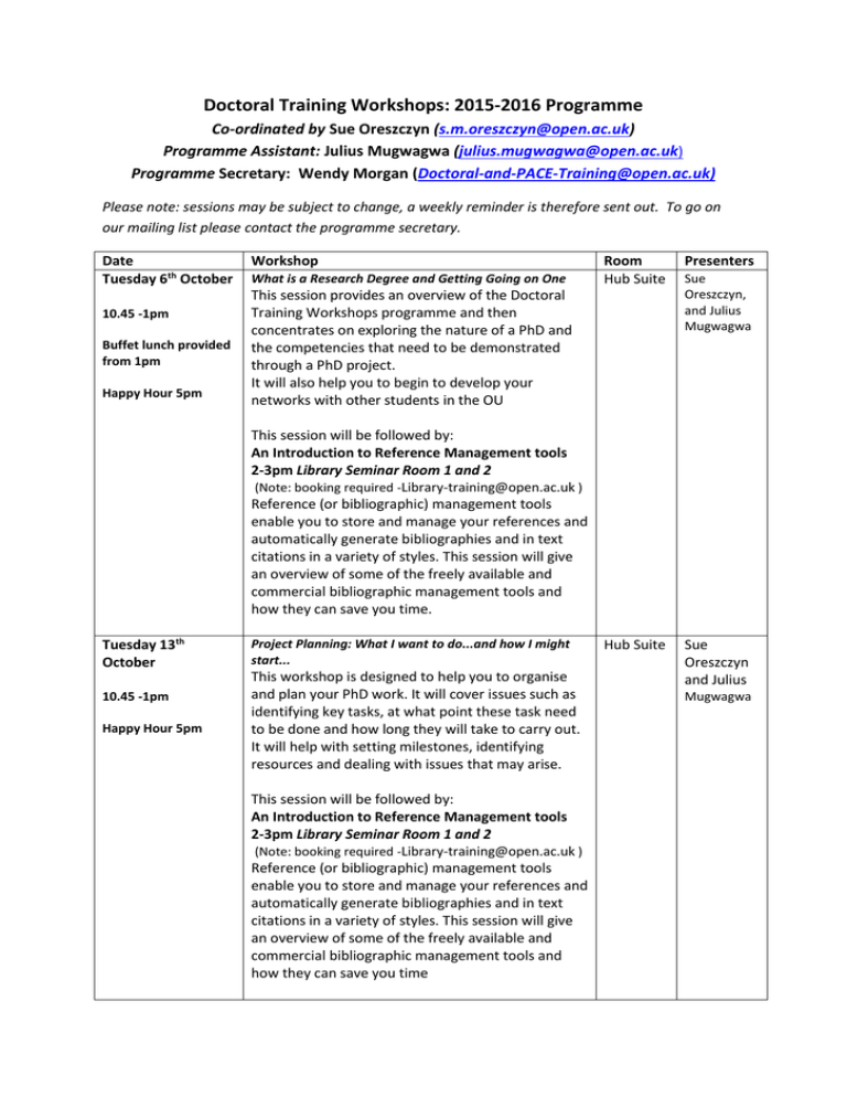 Doctoral Training Programme 2015 16