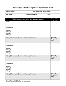 AmeriCorps VISTA Assignment Description (VAD) VISTA Member Activities and Steps Checklist