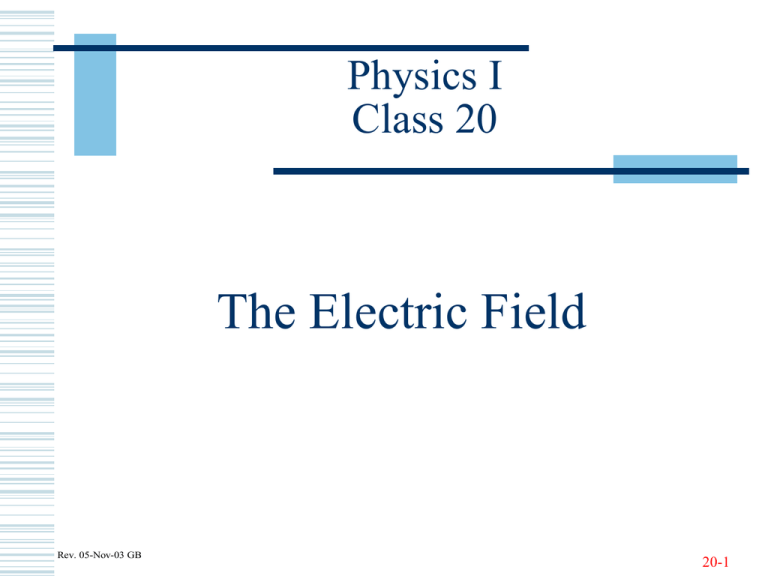 The Electric Field Physics I Class 20 20 1