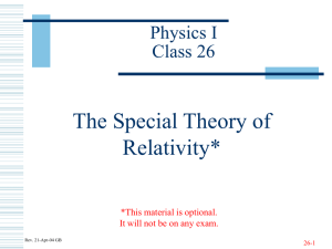 The Special Theory of Relativity* Physics I Class 26