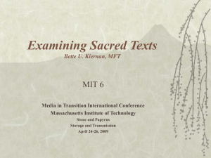 Examining Sacred Texts MIT 6 Bette U. Kiernan, MFT