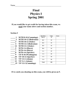 Final Physics I Spring 2001