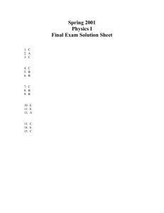 Spring 2001 Physics I Final Exam Solution Sheet
