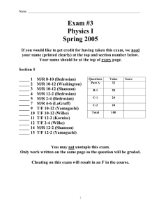 Exam #3 Physics I Spring 2005
