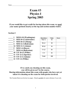 Exam #3 Physics I Spring 2003