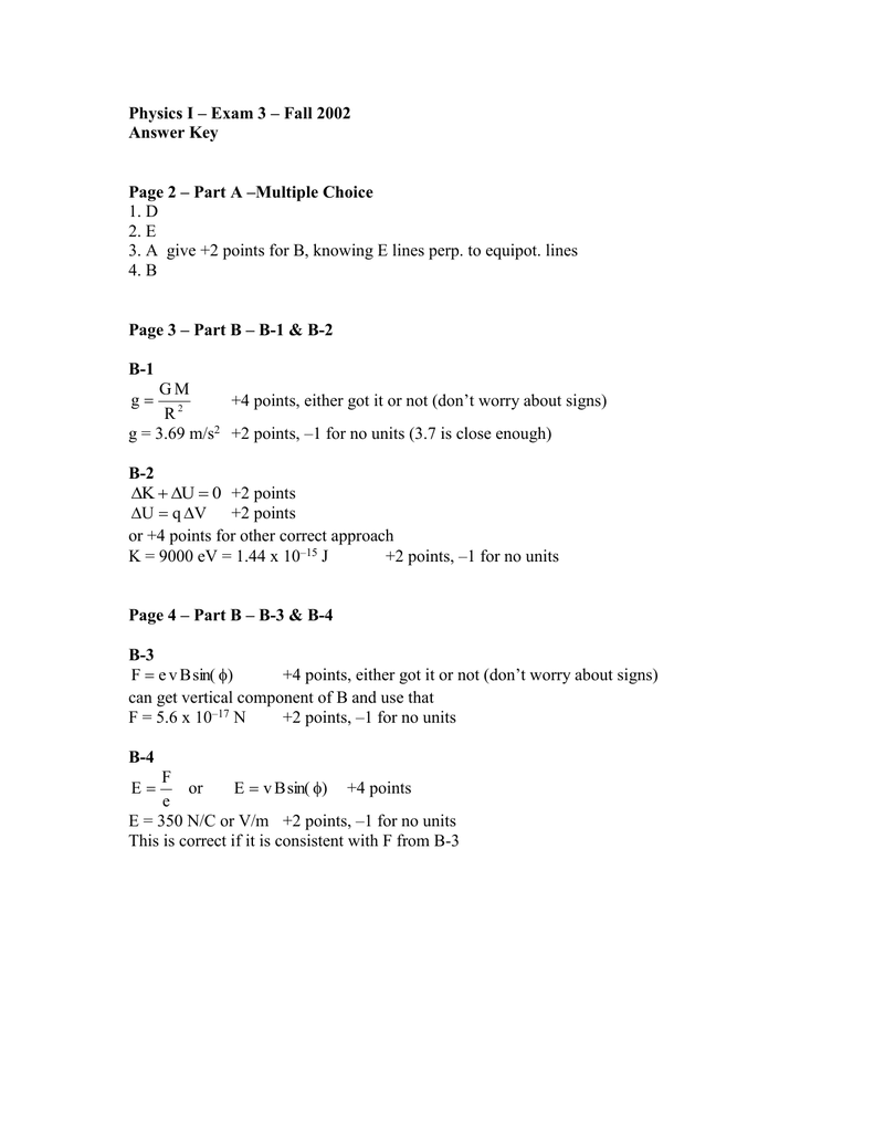 Physics I Exam 3 Fall 02 Answer Key