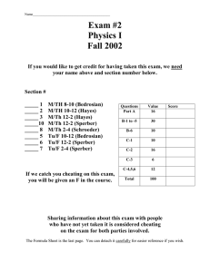 Exam #2 Physics I Fall 2002