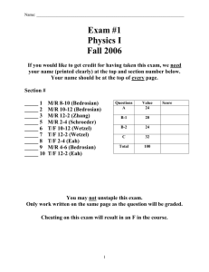 Exam #1 Physics I Fall 2006