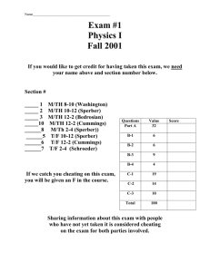 Exam #1 Physics I Fall 2001