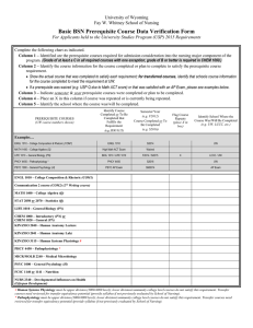 Basic BSN Prerequisite Course Data Verification Form reflecting USP 2015