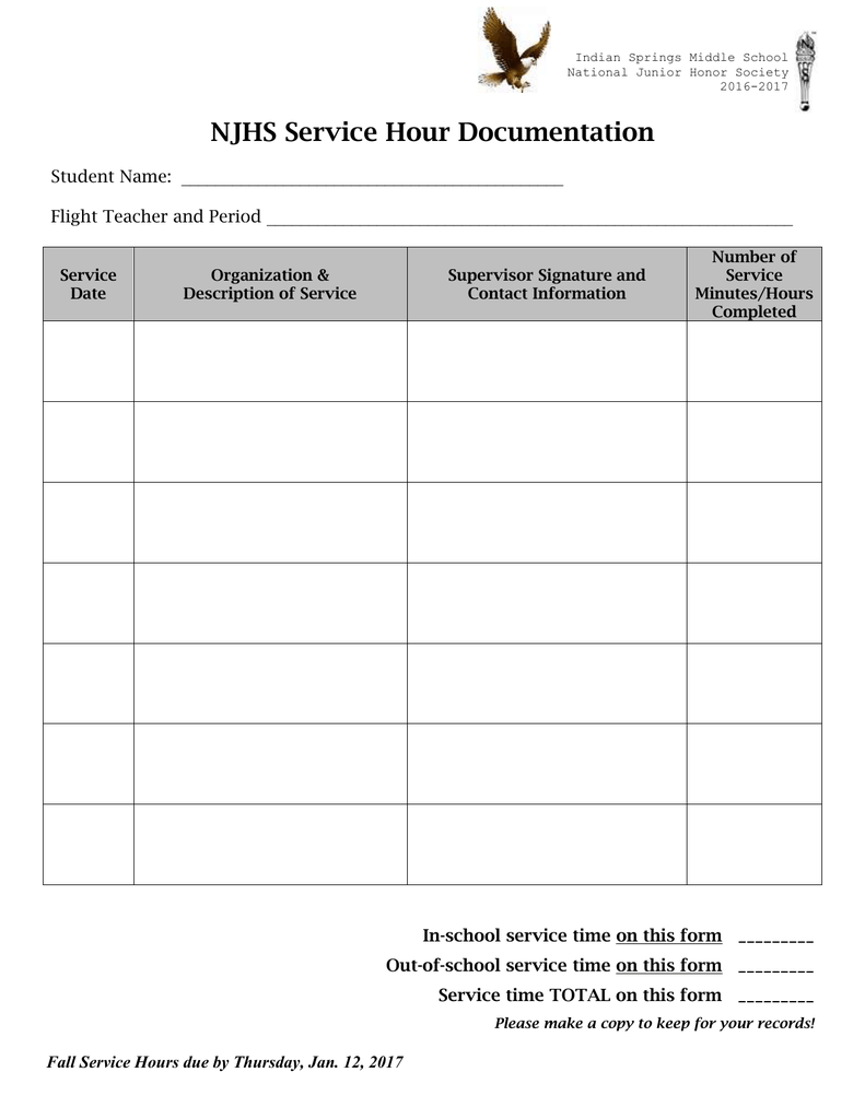 njhs service hour documentation