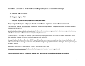 University of Rochester Doctoral Degree Program Assessment Plan Sample