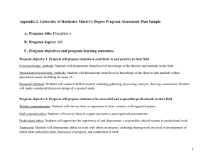 University of Rochester Master's Degree Program Assessment Plan Sample