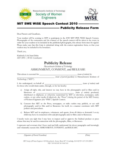 MIT SWE WiSE Speech Contest 2010 -------------------- ------------------------------------------ Publicity Release Form