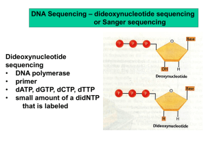 – dideoxynucleotide sequencing DNA Sequencing or Sanger sequencing Dideoxynucleotide