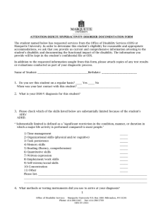 Attention Deficit/Hyperactivity Disorder Documentation Form