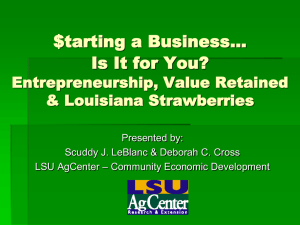 $tarting a Business Is It For You? Entrepreneurship, Value Retained and Louisiana Strawberries