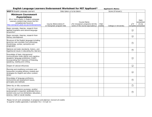 English Language Learners Endorsement Worksheet for MIT Applicant* Minimum Coursework Expectations