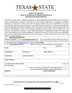 This  form  is  used  to ... TEXAS STATE UNIVERSITY OFFICE OF TECHNOLOGY COMMERCIALIZATION (OTC)