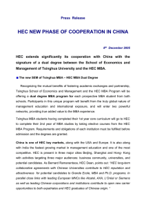 HEC NEW PHASE OF COOPERATION IN CHINA