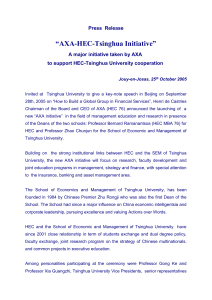 “AXA-HEC-Tsinghua Initiative” Press  Release A major initiative taken by AXA