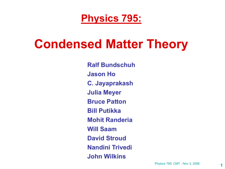 Condensed Matter Theory At Osu 9641