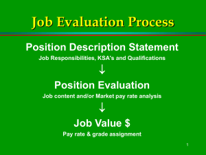 Job Evaluation Process Position Description Statement Position Evaluation Job Value $