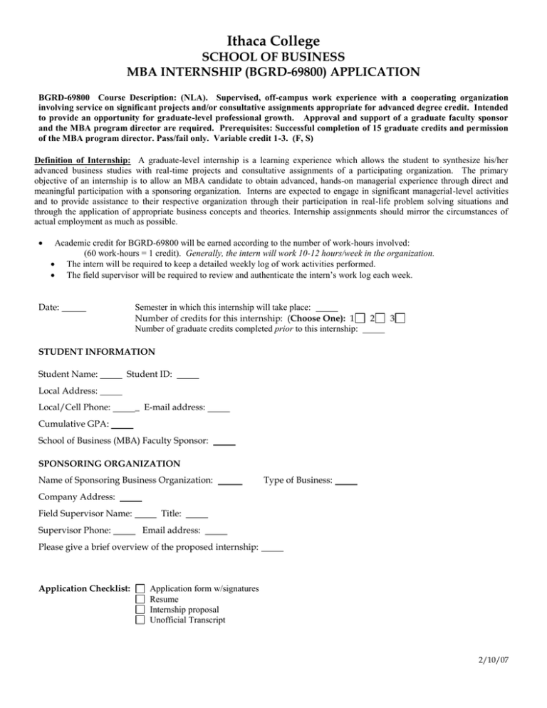 Download MBA Internship Application