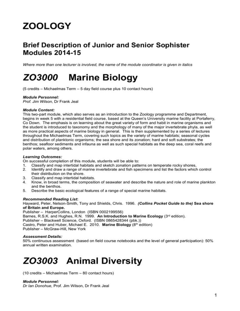 dissertation topics of zoology