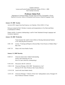 Tentative Itinerary: Lecture and Faculty/Student Interaction, January 29-Feb. 1, 2008