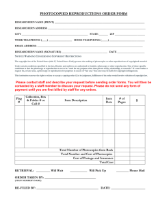 PHOTOCOPIED REPRODUCTIONS ORDER FORM