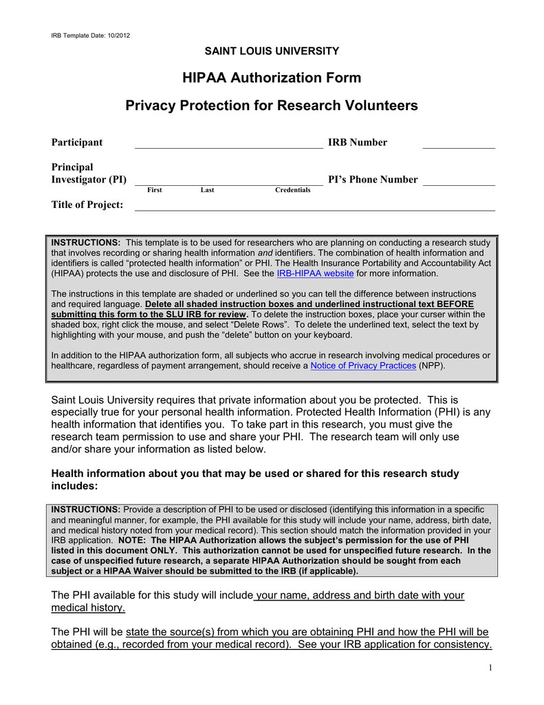 Sample Hipaa Authorization Form The Document Template