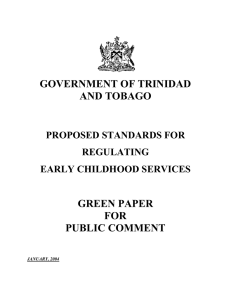 Government of Trinidad and Tobago proposed standards for regulating early childhood services