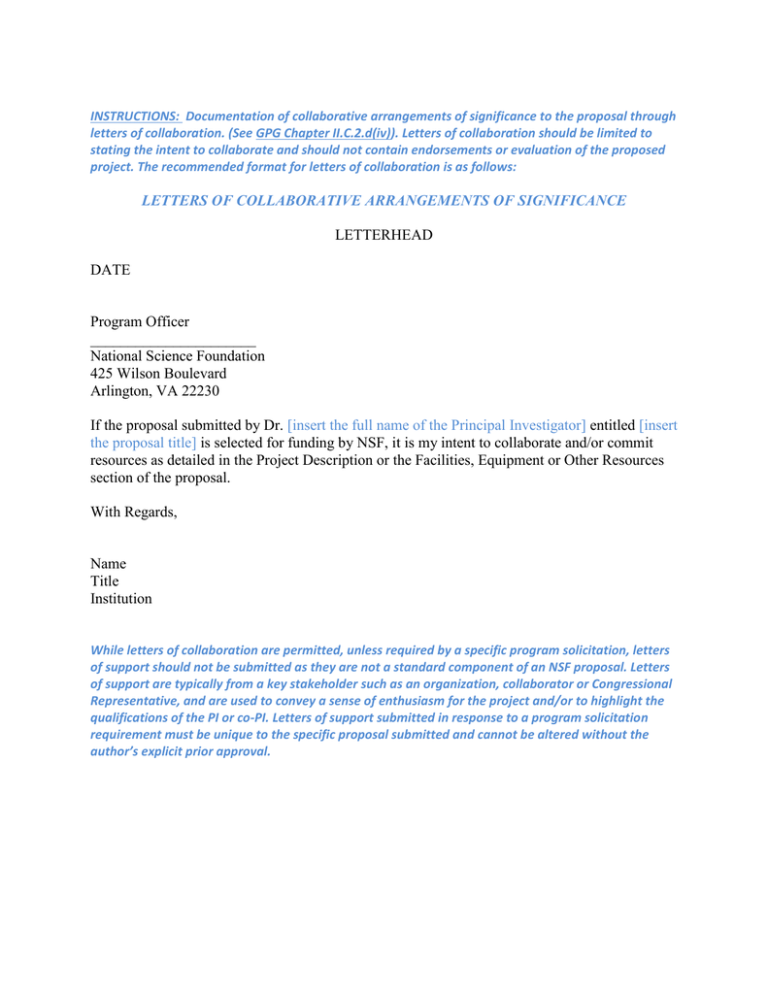 Nsf Letter Template