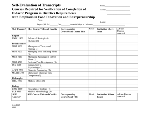 Self-Evaluation of Transcripts, Courses Required for DPD Verification for Food Innovation Entrepreneurship Concentration