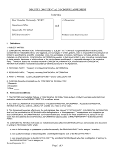 Click Here to Download the Agreement for Disclosure of Confidential Information Between ECU and Industry