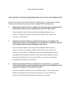East Carolina University  DISCLOSURE STATEMENTS REQUIRED FOR COLLECTING SSN INFORMATION Y