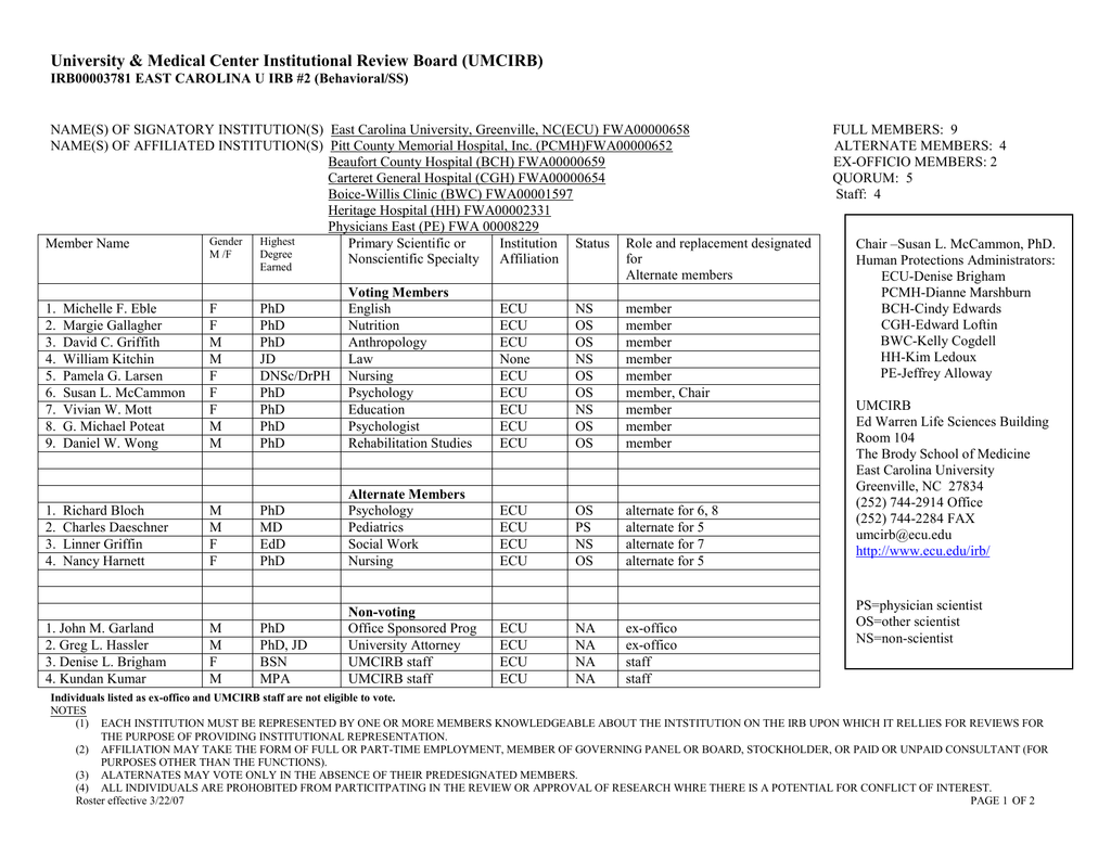 University & Medical Center Institutional Review Board (UMCIRB)