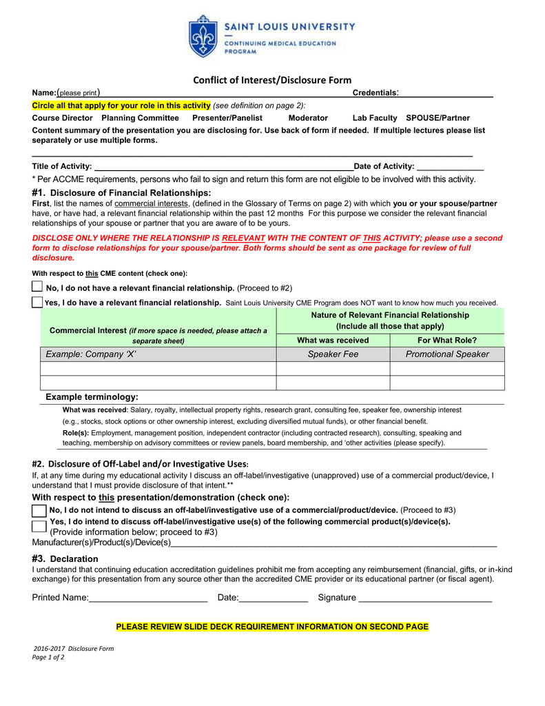 Disclosure Form