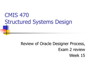 CMIS 470 Structured Systems Design Review of Oracle Designer Process, Exam 2 review