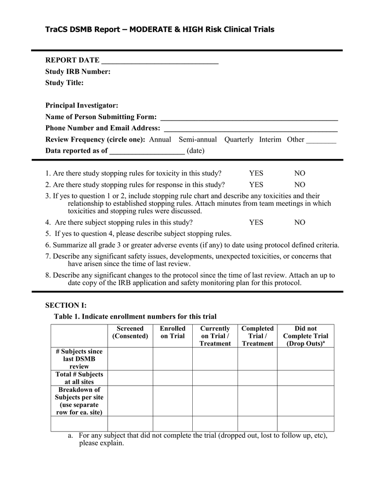 DSMB Report Form Template In Clinical Trial Report Template