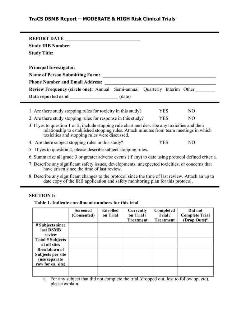 DSMB Report Form Template