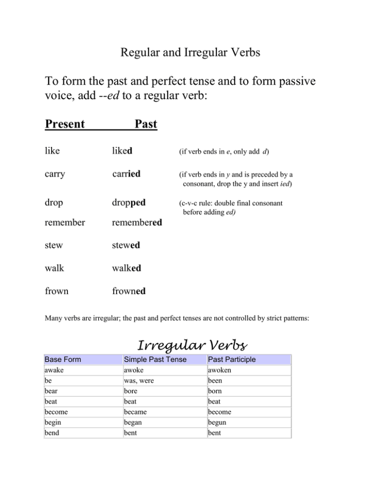 Regular And Irregular Verbs doc