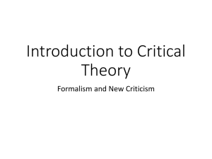 Introduction to Critical Theory: Formalism and New Criticism