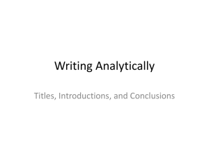 10/14 Notes: Week 7 Analytical Writing; Introductions, Conclusions, and Titles