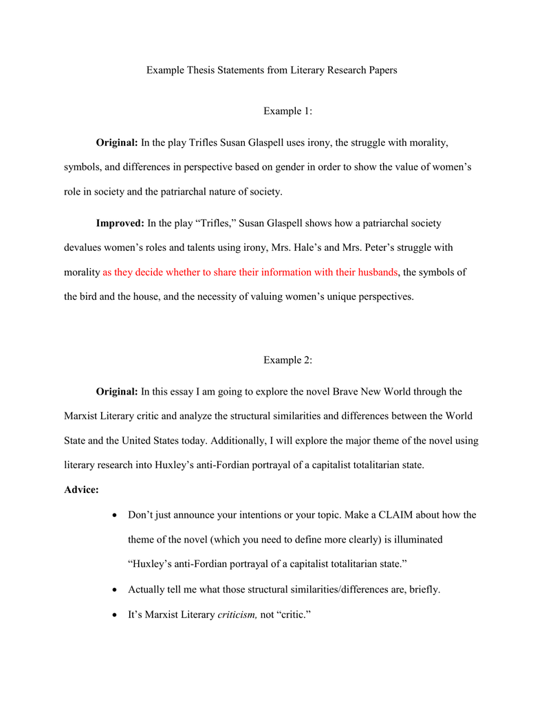 an example of a thesis statement for a research paper