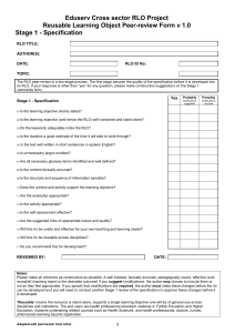Peer review form, Stage 1