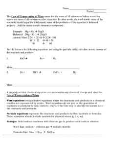 Word and Formula Equations Worksheet