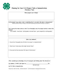 Planning for Your 4-H Project Talk or Demonstration Choosing a Topic